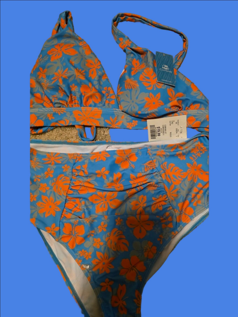 4/$67 Deal NWT Cupshe Blue & Orange Floral High-Waist Bikini